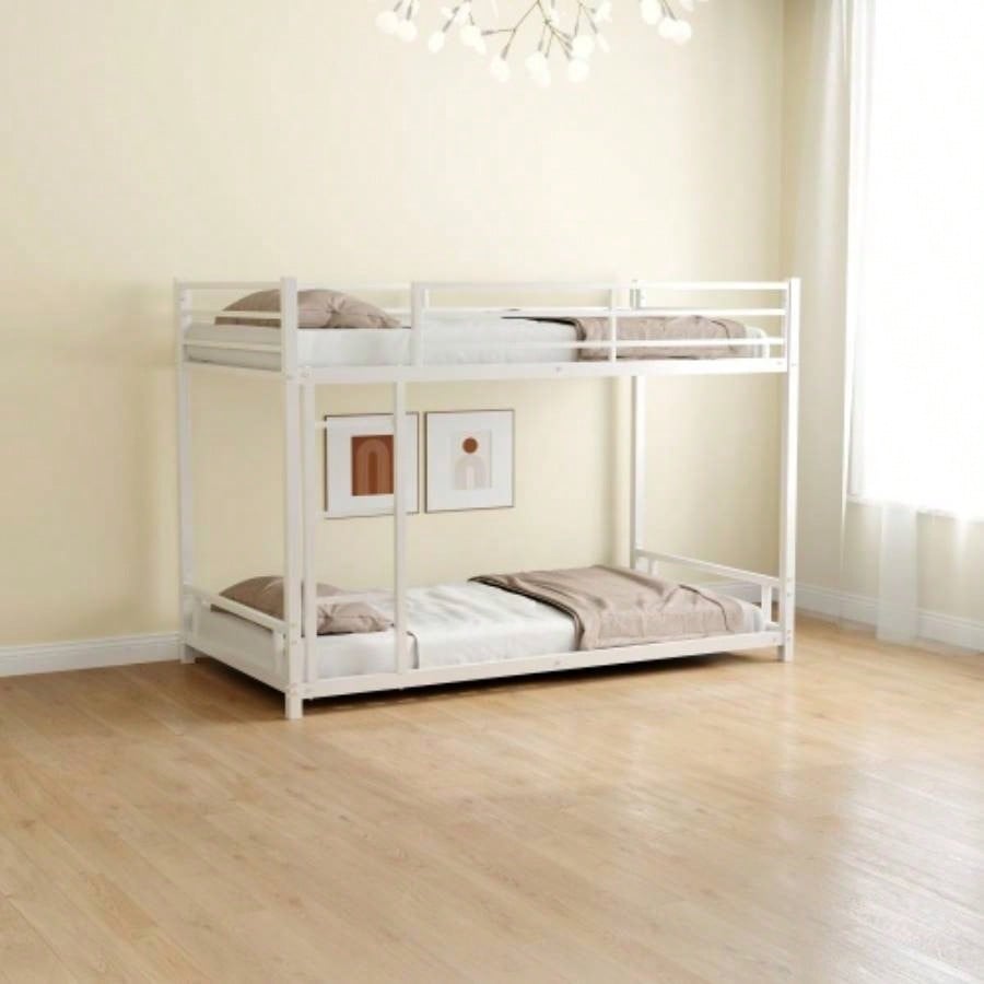 Metal Bunk Bed Twin Over Full Size with Removable Stairs, Heavy Duty Sturdy Frame with 12 Under - Bed Storage Teen Adults, Teens, No Box Spring Needed, White