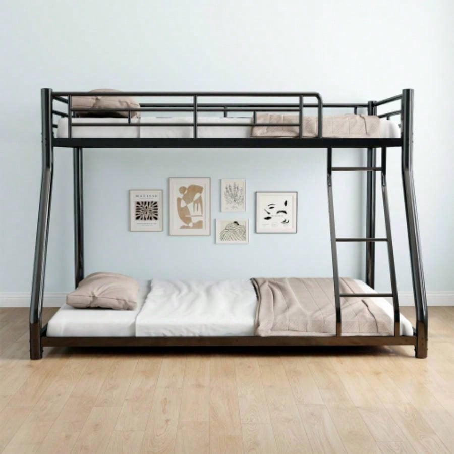 Metal Bunk Bed Twin Over Full Size with Removable Stairs, Heavy Duty Sturdy Frame with 12 Under - Bed Storage Teen Adults, Teens, No Box Spring Needed, White