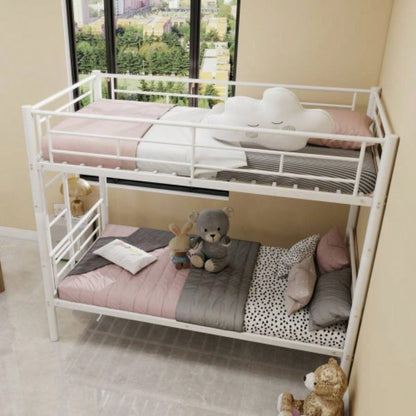 Metal Bunk Bed Twin Over Full Size with Removable Stairs, Heavy Duty Sturdy Frame with 12 Under - Bed Storage Teen Adults, Teens, No Box Spring Needed, White
