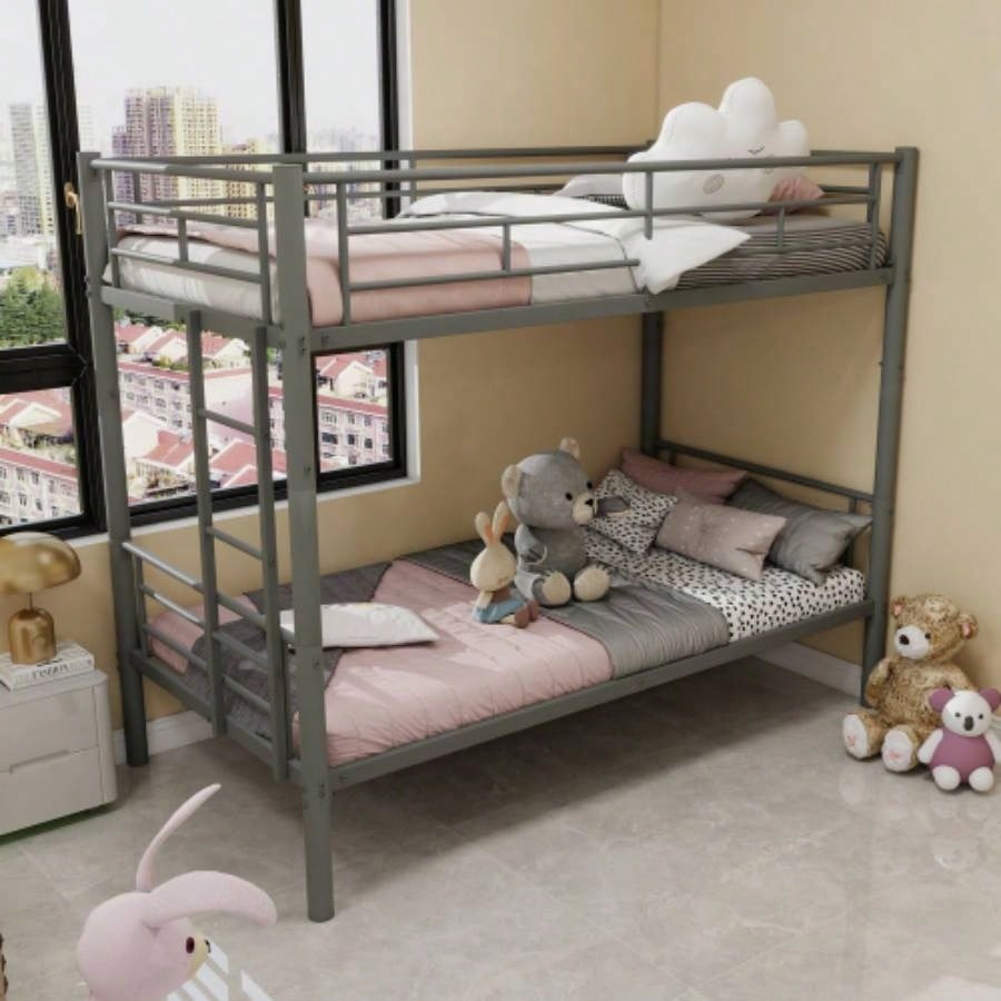 Metal Bunk Bed Twin Over Full Size with Removable Stairs, Heavy Duty Sturdy Frame with 12 Under - Bed Storage Teen Adults, Teens, No Box Spring Needed, White