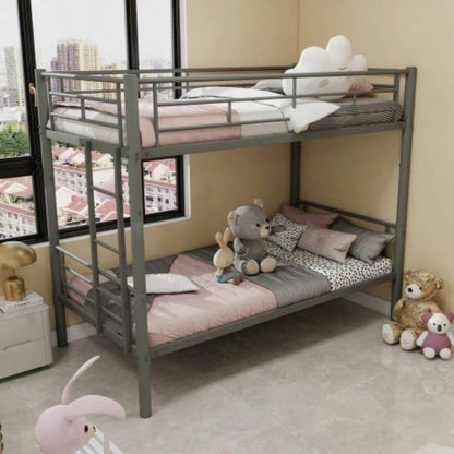 Metal Bunk Bed Twin Over Full Size with Removable Stairs, Heavy Duty Sturdy Frame with 12 Under - Bed Storage Teen Adults, Teens, No Box Spring Needed, White