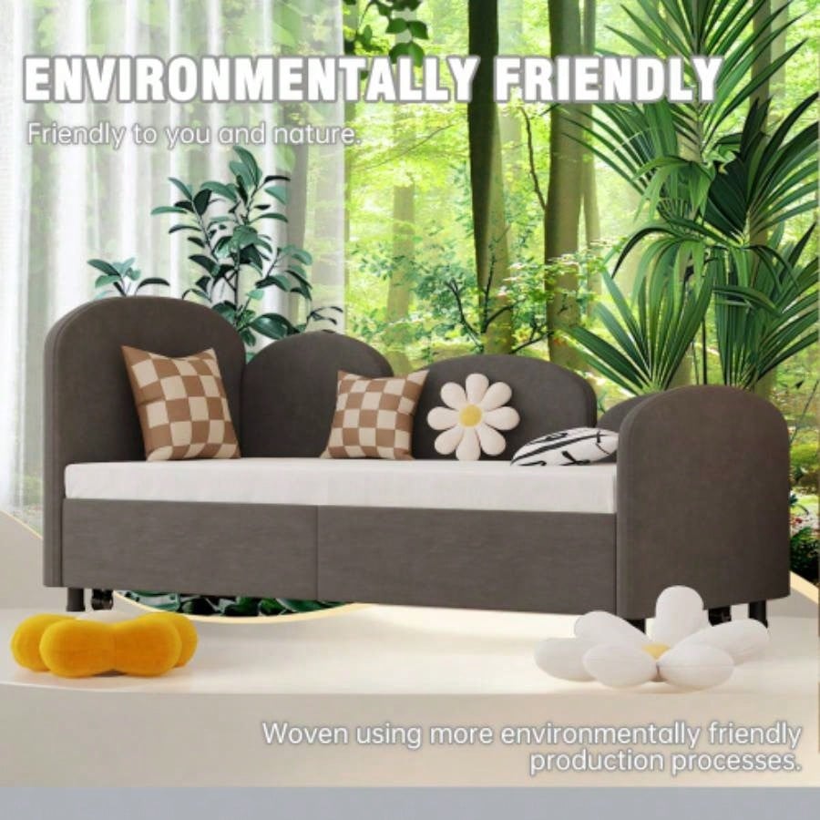 Twin Size Twin Size Bed frames With An Another Bed frame, Velvet Upholstered Daybed, Modern Sofa Bed Daybed Frame Bedroom Living Room, Suitable Living Room, Kids Room, Bedroom Ddry Gray