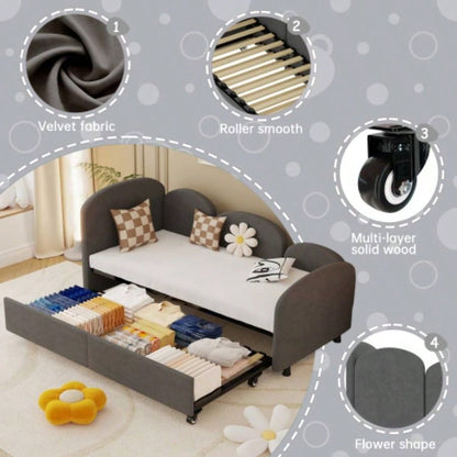 Twin Size Twin Size Bed frames With An Another Bed frame, Velvet Upholstered Daybed, Modern Sofa Bed Daybed Frame Bedroom Living Room, Suitable Living Room, Kids Room, Bedroom Ddry Gray