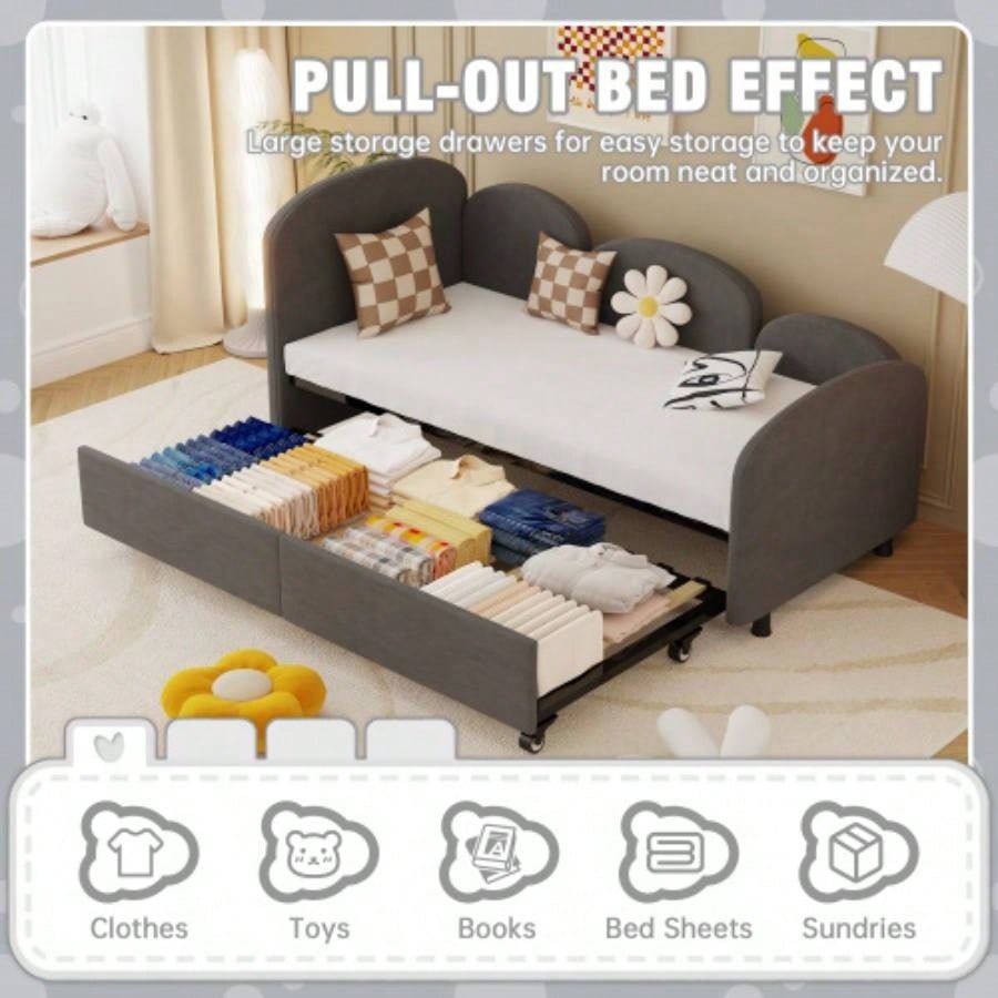Twin Size Twin Size Bed frames With An Another Bed frame, Velvet Upholstered Daybed, Modern Sofa Bed Daybed Frame Bedroom Living Room, Suitable Living Room, Kids Room, Bedroom Ddry Gray