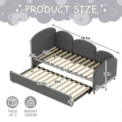 Twin Size Twin Size Bed frames With An Another Bed frame, Velvet Upholstered Daybed, Modern Sofa Bed Daybed Frame Bedroom Living Room, Suitable Living Room, Kids Room, Bedroom Ddry Gray