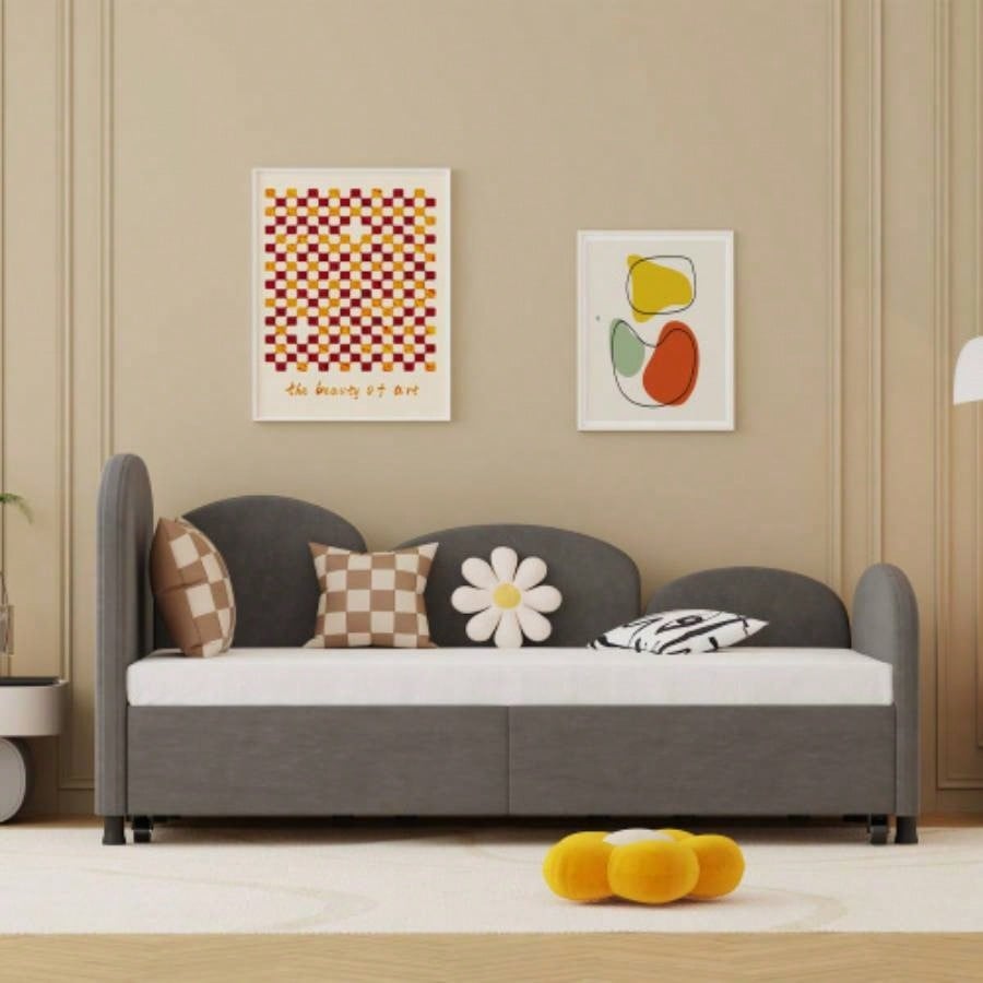 Twin Size Twin Size Bed frames With An Another Bed frame, Velvet Upholstered Daybed, Modern Sofa Bed Daybed Frame Bedroom Living Room, Suitable Living Room, Kids Room, Bedroom Ddry Gray