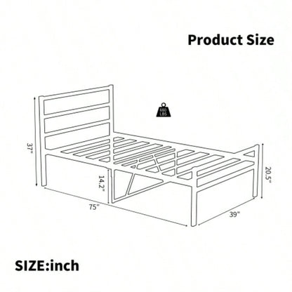 Metal Platform Bed frame with Headboard, Sturdy Metal Frame, No Box Spring NeededTwin