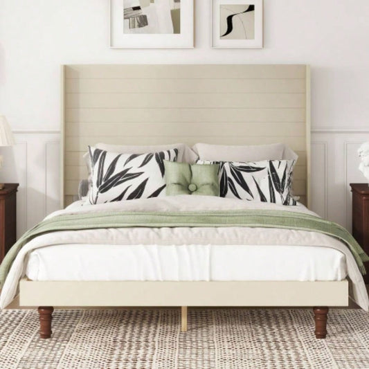 Stylish High Headboard Bed, 54 High Headboard, High Quality, Comfortable High Back Design Reading or Relaxing, Size, Beige