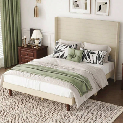 Stylish High Headboard Bed, 54 High Headboard, High Quality, Comfortable High Back Design Reading or Relaxing, Size, Beige