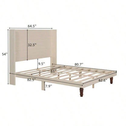 Stylish High Headboard Bed, 54 High Headboard, High Quality, Comfortable High Back Design Reading or Relaxing, Size, Beige
