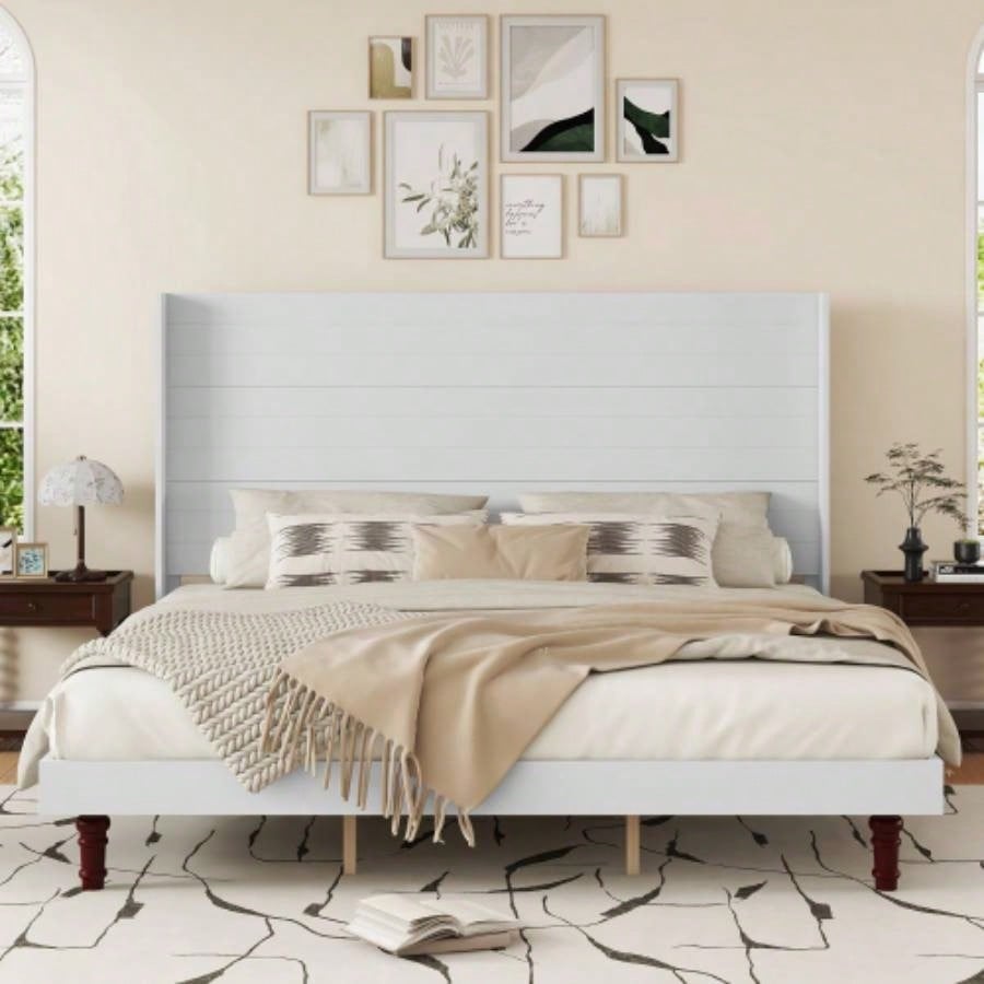 Stylish High Headboard Bed, 54 High Headboard, High Quality, Comfortable High Back Design Reading or Relaxing, Size, Beige