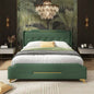 Size Leather Bed frame with Wingback Headboard Footboard, PU Upholstered Platform bed, Solid Wooden Slats Support, Easy Assembly
