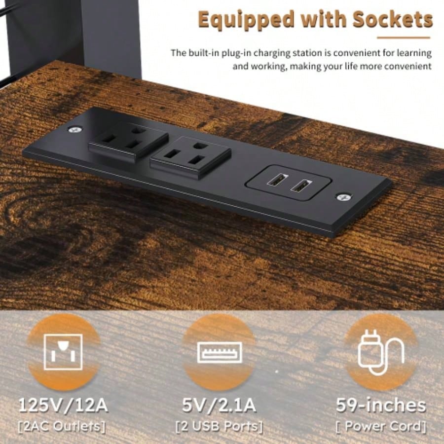 Full - Size Loft Bed/Desk Wardrobe - Heavy Metal Frame, Built - In Staircase, Storage Rack Shelves - Gaming Bed Adults/Teens Black - Computer Desk/USB Outlet Black