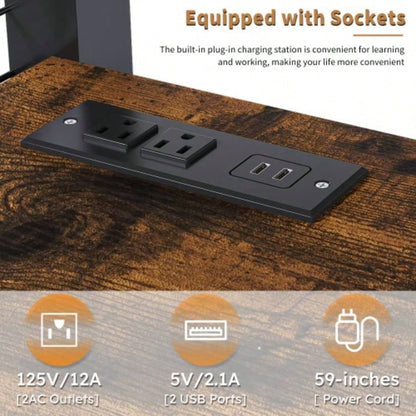 Full - Size Loft Bed/Desk Wardrobe - Heavy Metal Frame, Built - In Staircase, Storage Rack Shelves - Gaming Bed Adults/Teens Black - Computer Desk/USB Outlet Black