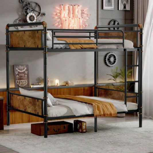 Twin XL over Twin XL Metal Bunk Bed, Industrial Detachable Bunkbeds with Safety Guard Rails Teens, BlackOld SKU W2580P266269