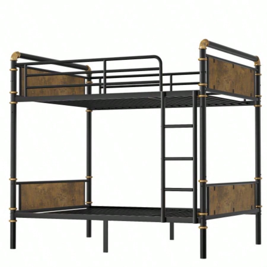 Twin XL over Twin XL Metal Bunk Bed, Industrial Detachable Bunkbeds with Safety Guard Rails Teens, BlackOld SKU W2580P266269