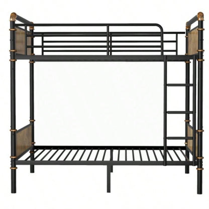 Twin XL over Twin XL Metal Bunk Bed, Industrial Detachable Bunkbeds with Safety Guard Rails Teens, BlackOld SKU W2580P266269
