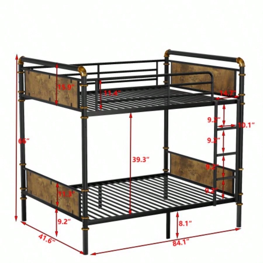 Twin XL over Twin XL Metal Bunk Bed, Industrial Detachable Bunkbeds with Safety Guard Rails Teens, BlackOld SKU W2580P266269