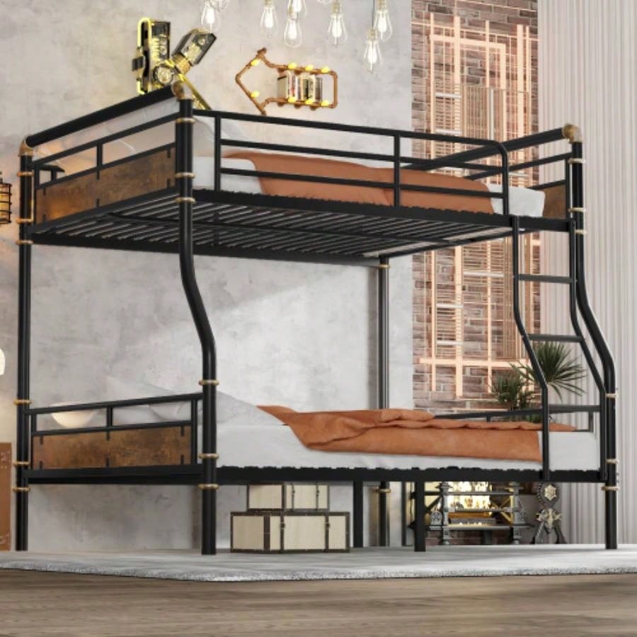 Twin XL over Twin XL Metal Bunk Bed, Industrial Detachable Bunkbeds with Safety Guard Rails Teens, BlackOld SKU W2580P266269