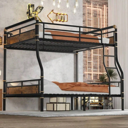 Twin XL over Twin XL Metal Bunk Bed, Industrial Detachable Bunkbeds with Safety Guard Rails Teens, BlackOld SKU W2580P266269