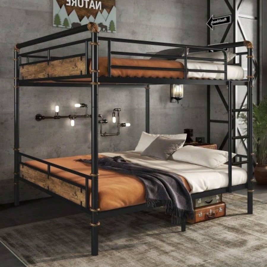 Twin XL over Twin XL Metal Bunk Bed, Industrial Detachable Bunkbeds with Safety Guard Rails Teens, BlackOld SKU W2580P266269