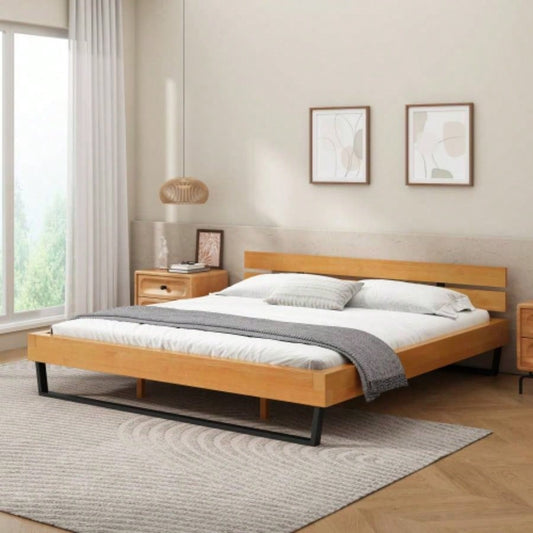 PINE WOOD BED FRAME KING SIZE, NATURAL BLACK COLOR