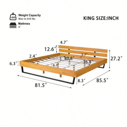 PINE WOOD BED FRAME KING SIZE, NATURAL BLACK COLOR
