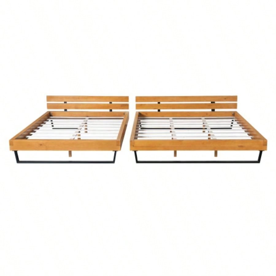 PINE WOOD BED FRAME KING SIZE, NATURAL BLACK COLOR