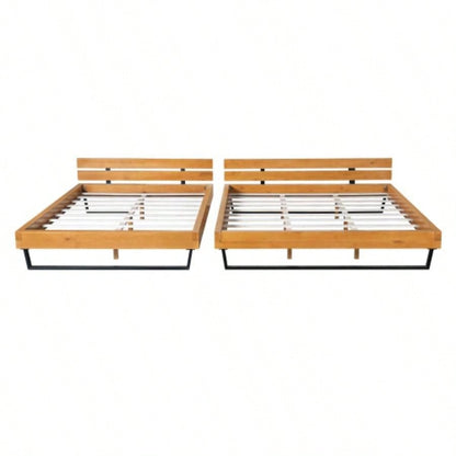 PINE WOOD BED FRAME KING SIZE, NATURAL BLACK COLOR