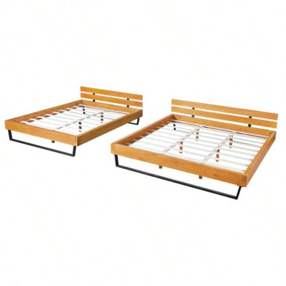 PINE WOOD BED FRAME KING SIZE, NATURAL BLACK COLOR