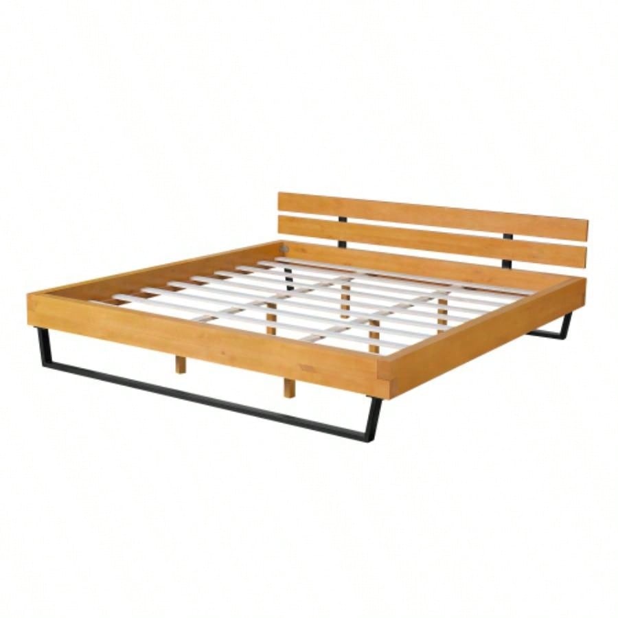 PINE WOOD BED FRAME KING SIZE, NATURAL BLACK COLOR