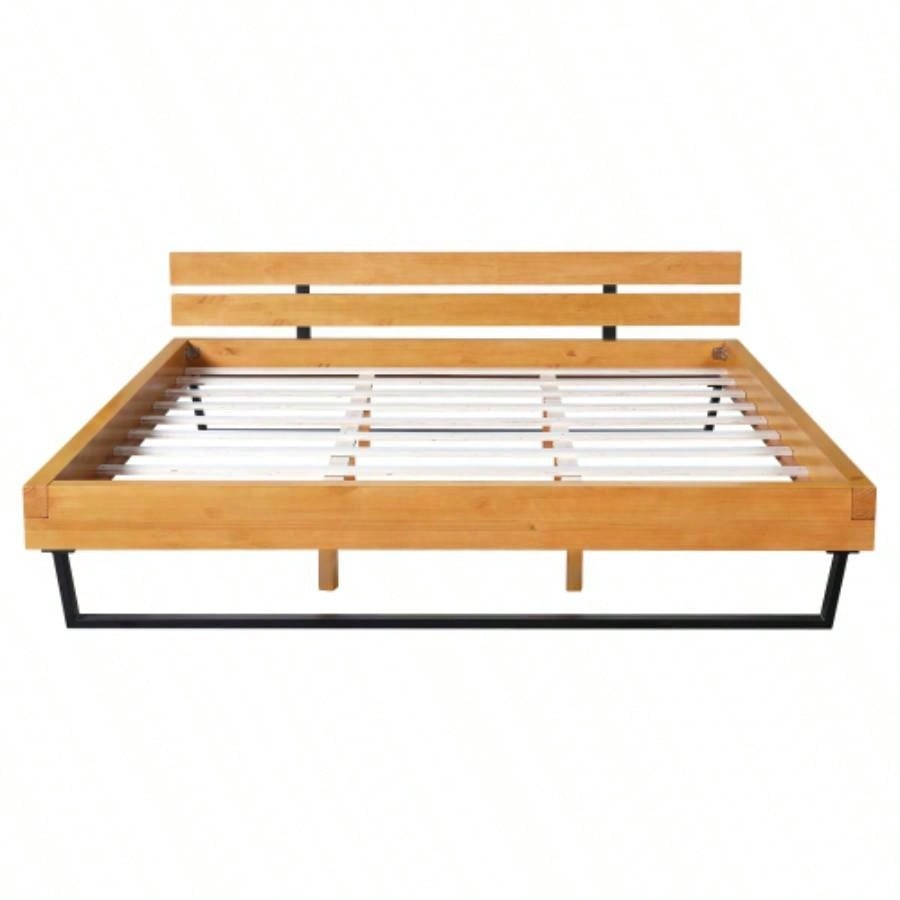 PINE WOOD BED FRAME KING SIZE, NATURAL BLACK COLOR