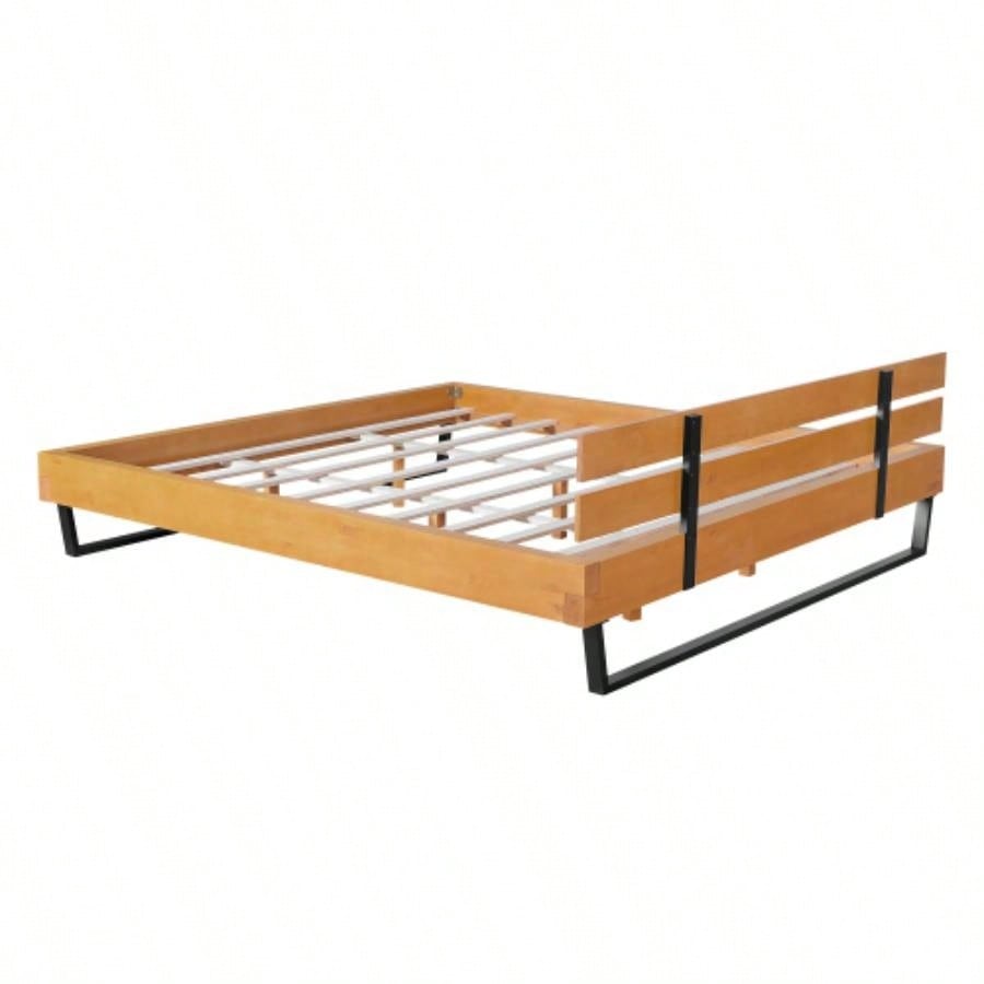 PINE WOOD BED FRAME KING SIZE, NATURAL BLACK COLOR