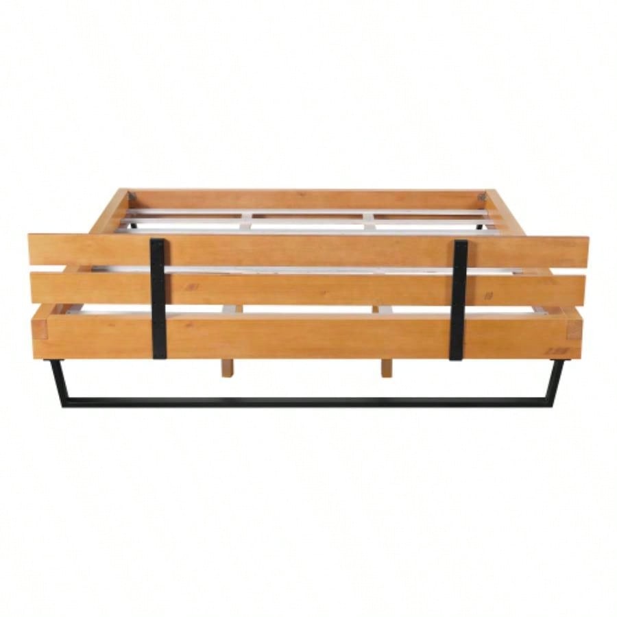 PINE WOOD BED FRAME KING SIZE, NATURAL BLACK COLOR