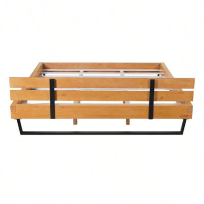 PINE WOOD BED FRAME KING SIZE, NATURAL BLACK COLOR