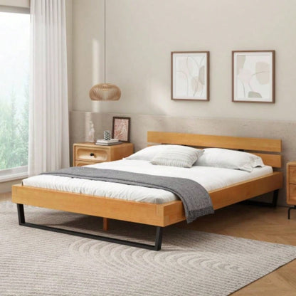PINE WOOD BED FRAME KING SIZE, NATURAL BLACK COLOR
