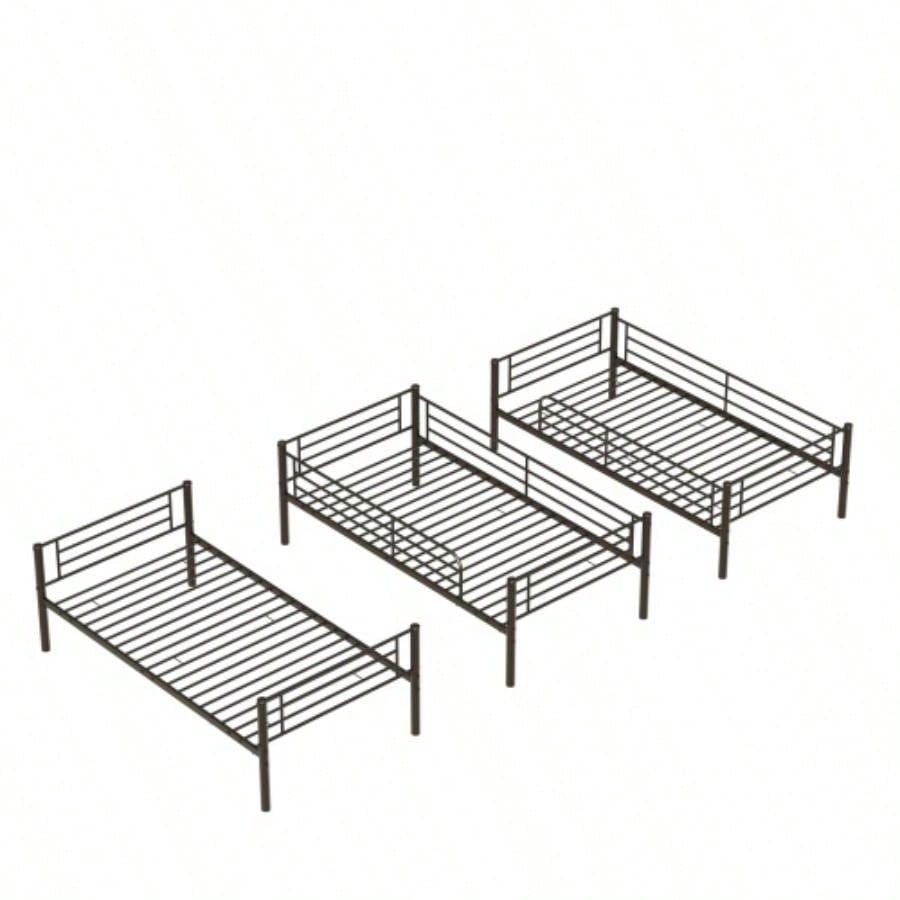 Bedroom dormitory twin size black metal triple bunk bed can be disassembled into three beds