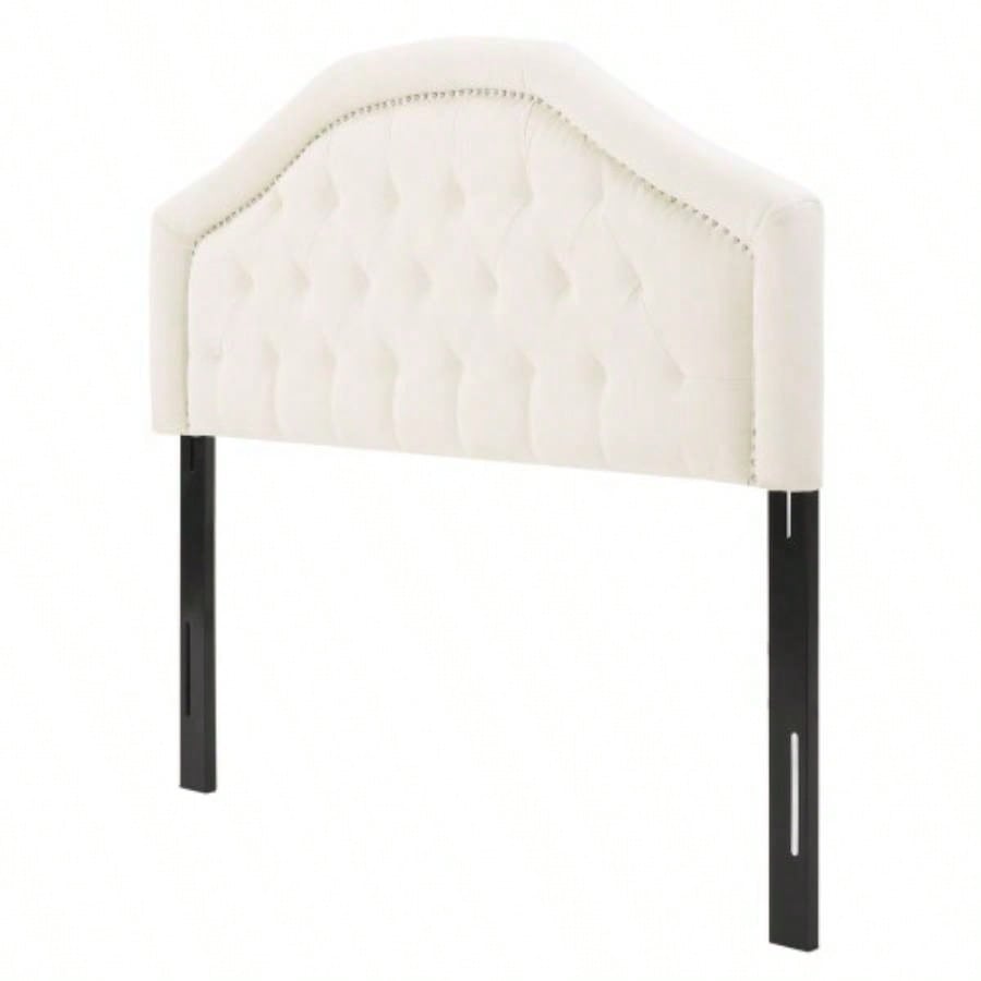 Tufted Upholstered Headboard Size, Solid Wood Board with Durable Metal, Adjustable Height headboard with Nailhead Trim in Bedroom