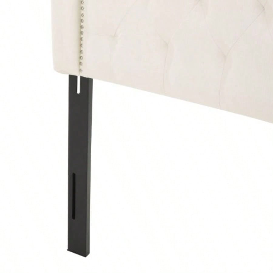 Tufted Upholstered Headboard Size, Solid Wood Board with Durable Metal, Adjustable Height headboard with Nailhead Trim in Bedroom