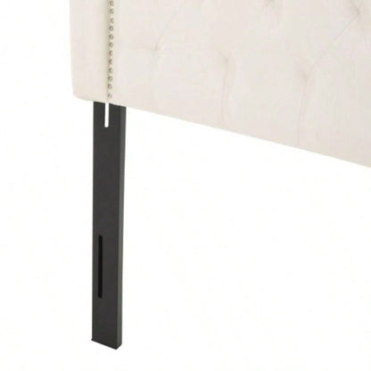 Tufted Upholstered Headboard Size, Solid Wood Board with Durable Metal, Adjustable Height headboard with Nailhead Trim in Bedroom