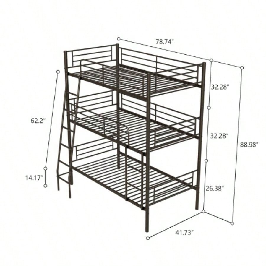 Bedroom dormitory twin size black metal triple bunk bed can be disassembled into three beds