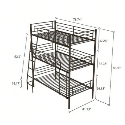 Bedroom dormitory twin size black metal triple bunk bed can be disassembled into three beds