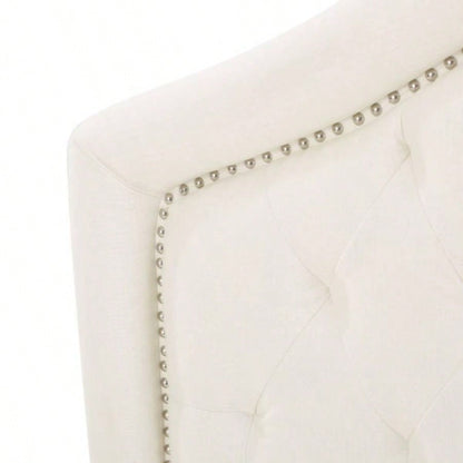 Tufted Upholstered Headboard Size, Solid Wood Board with Durable Metal, Adjustable Height headboard with Nailhead Trim in Bedroom