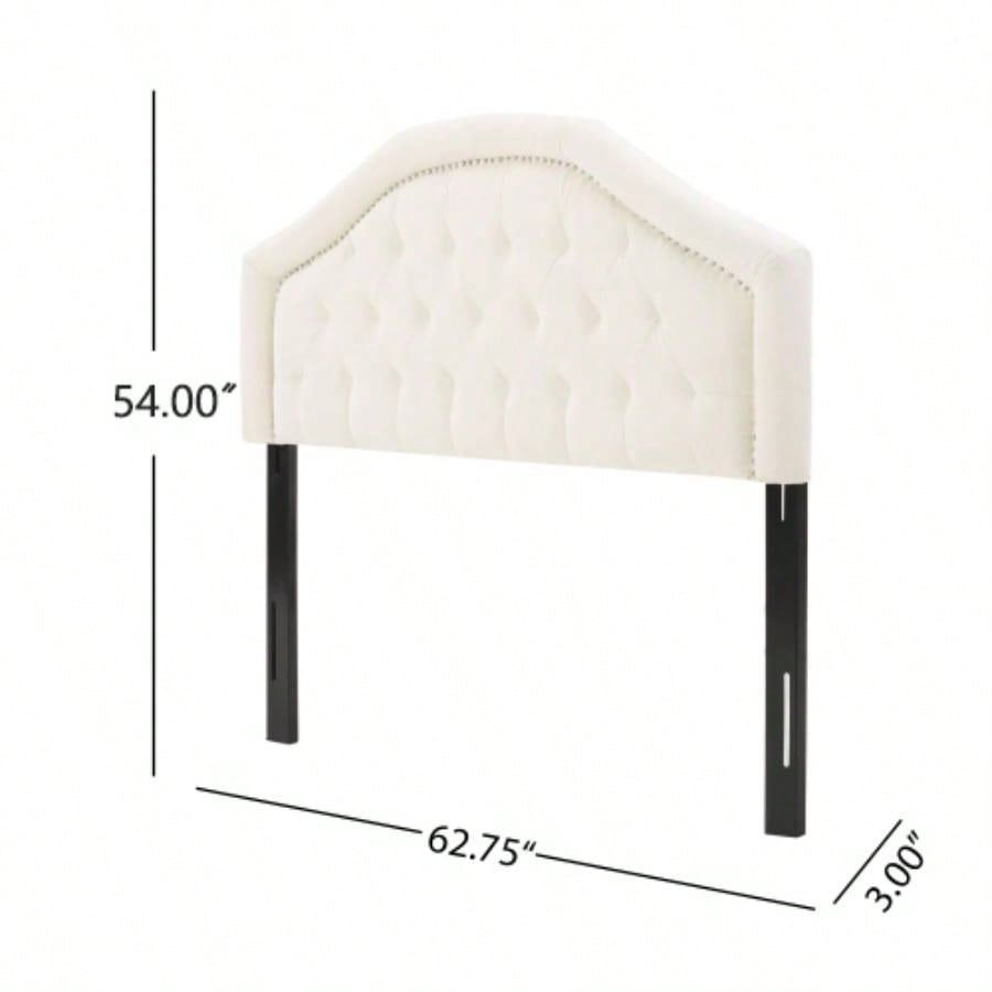 Tufted Upholstered Headboard Size, Solid Wood Board with Durable Metal, Adjustable Height headboard with Nailhead Trim in Bedroom