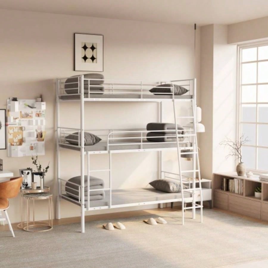 Bedroom dormitory twin size black metal triple bunk bed can be disassembled into three beds
