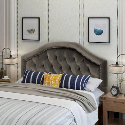 Tufted Upholstered Headboard Size, Solid Wood Board with Durable Metal, Adjustable Height headboard with Nailhead Trim in Bedroom