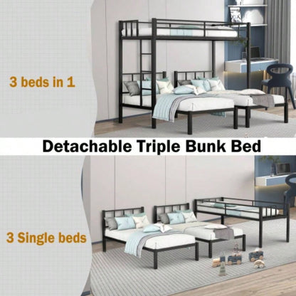 Triple twin bunk bed, can be separated into 3 twin beds