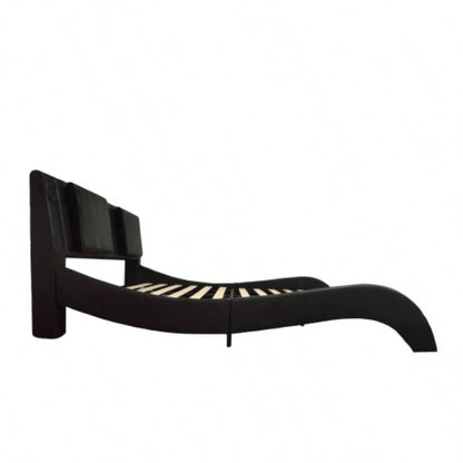 Faux Leather Upholstered Platform Bed Frame with led lighting, connection to music control, Backrest vibration massage, Curve Design, Wood Slat Support, Exhibited Speakers,