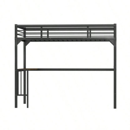 Twin Metal Loft Bed with Desk, Ladder and Guardrails, bookdesk under bed, Black