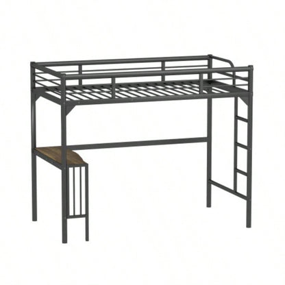 Twin Metal Loft Bed with Desk, Ladder and Guardrails, bookdesk under bed, Black